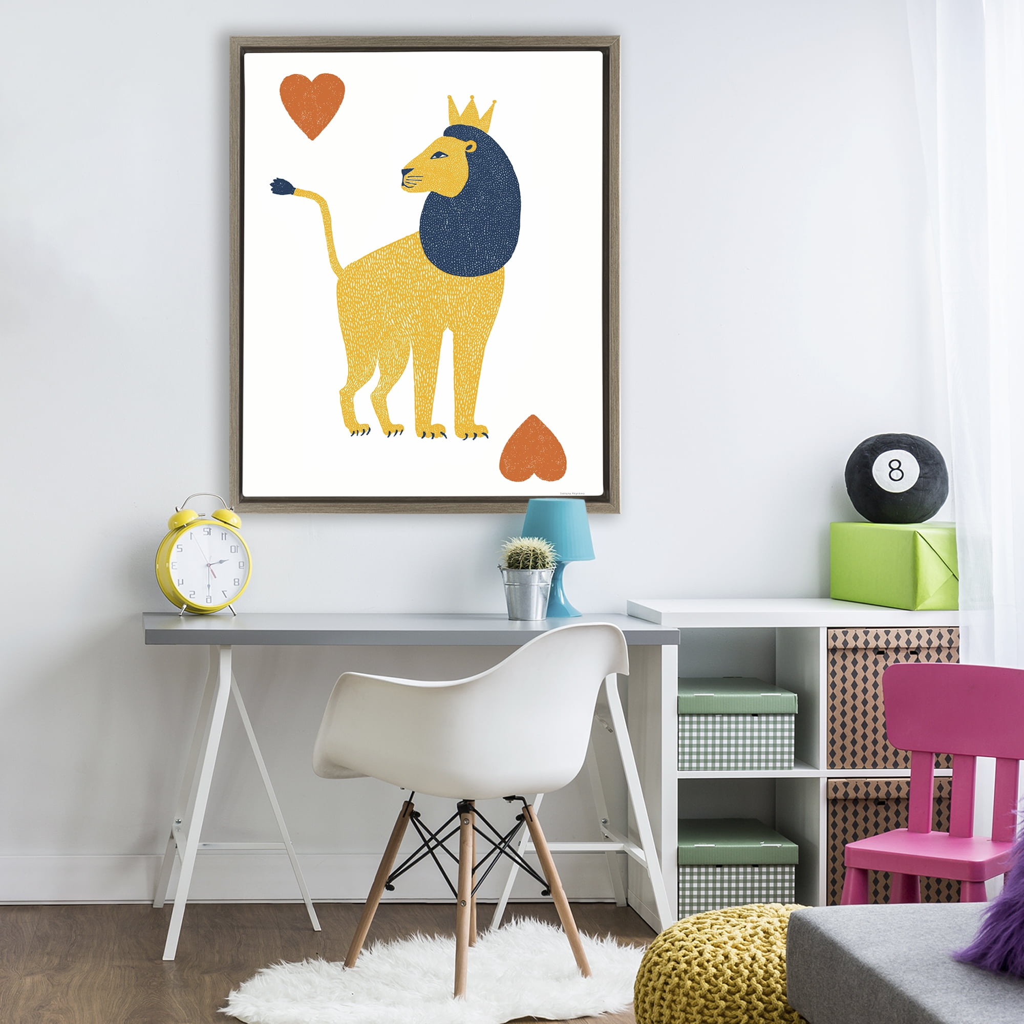 Lion & Hearts Card Brown Framed Floater Canvas Wall Art, design by Svetlana Aleynikova