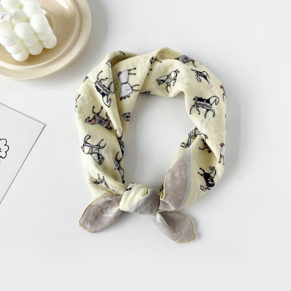 Nvzi-a Elegant Personalized Scarf Small Square Scarf Spring New European and American Headband Versatile Printed Cotton and Hemp Scarf -1 Piece (Light Yellow)