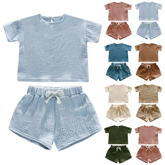 Bovxnpu Boys Girls Pajamas, Boy's Cotton Short Sleeve T-Shirt and Short Set, Toddler Kids Boys Solid Color T-shirt Fashion Short Sleeve Shorts Set 3 Years