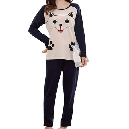 

Women Cute O-Neck Long-Sleeved Pajama Set Ladies Home Service Suit Autumn