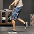 thumbnail image 2 of Pantalones cortos de mezclilla para hombre, hasta la rodilla, bermuda corta, pantalones vaqueros cortos para hombre con bolsillos, pantalones cortos de lujo azules, ropa de calle fina, talla XL, 2 of 5