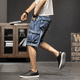 thumbnail image 2 of Pantalones cortos de mezclilla para hombre, hasta la rodilla, bermuda corta, pantalones vaqueros cortos para hombre con bolsillos, pantalones cortos de lujo azules, ropa de calle fina, talla XL, 2 of 4