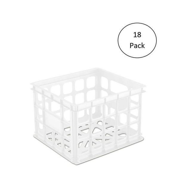 Sterilite Storage Crate, Stackable Plastic Bin Open Basket with Handles, 18 Pack