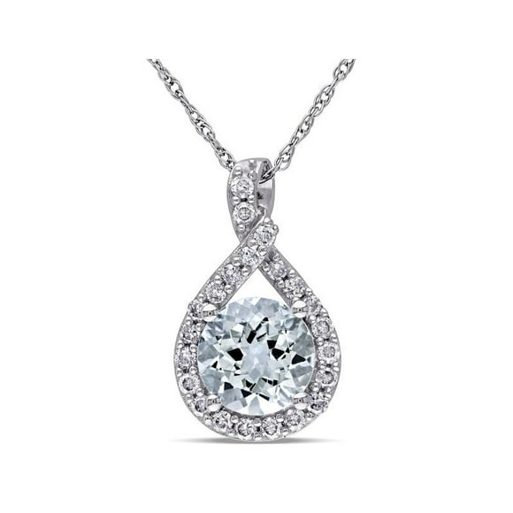 1.75 Carat (ctw) Aquamarine Pendant Necklace in Sterling Silver with Chain and Accent Diamonds