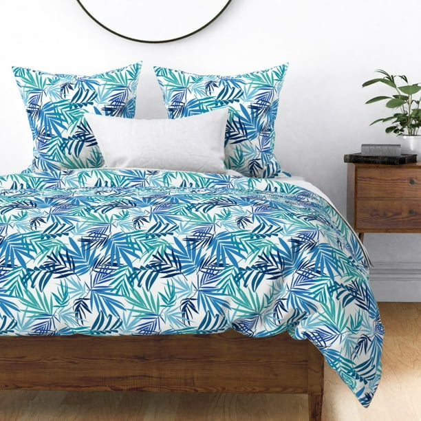 Palm Leaf Tropical Modern Tree Blue Jungle Sateen Duvet Cover by ...
