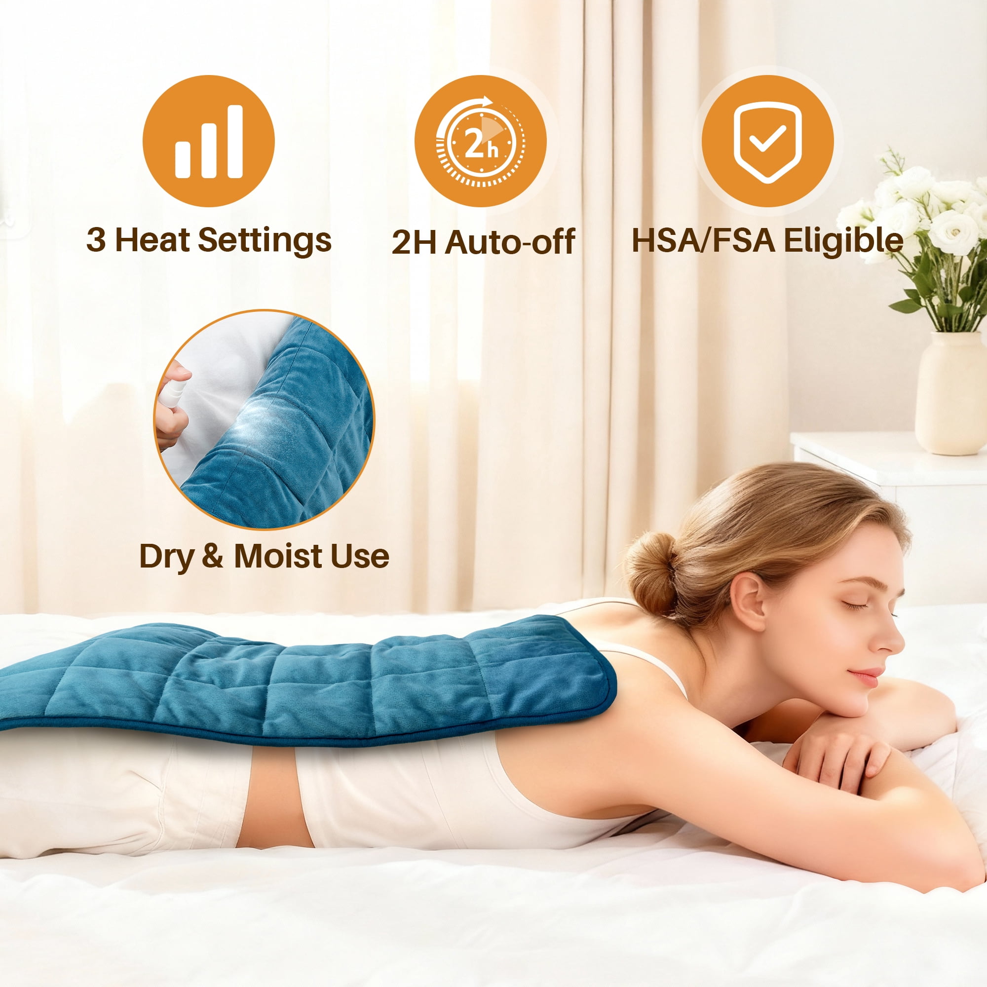 Comfytemp Weighted Heating Pad, 3 Heat Levels, Auto Shut Off, 12"x24", Blue