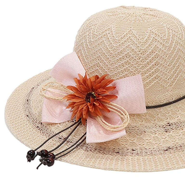 Straw Sun Hat Bohemia Floral Floppy Summer Beach Cap with Bow UV Protection  Wide Brim Folding Visor Hat Travel Outdoors