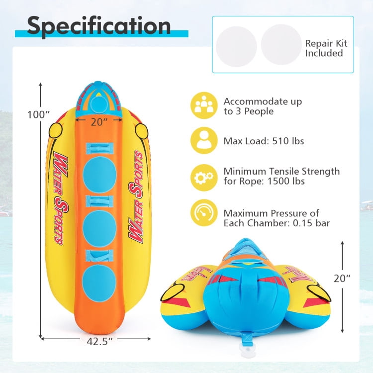 OnlineGymShop CB24275 Inflatable Boat for 3 people