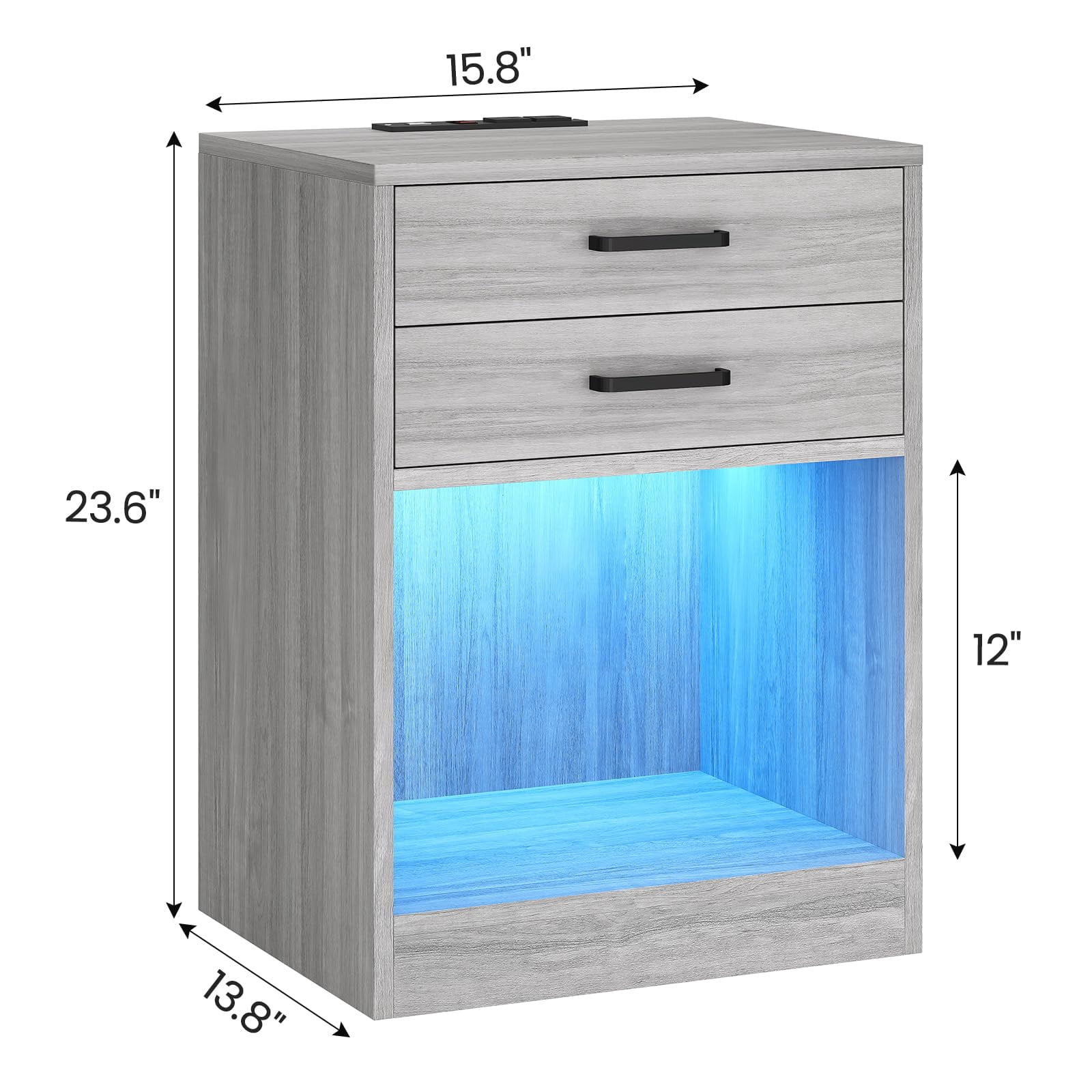 Nightstands Set of 2,LED Night Stands Bedside Table with Drawers for Bedrooms,Nightstand with USB Ports Charging Station and LED Lights, Grey