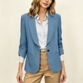 thumbnail image 4 of Women's Dress Blazer Jacket Ruched Sleeve Office Shawl Collar Jacket with Single Button Business Casual 3/4 Sleeve Suit Coat, 4 of 9