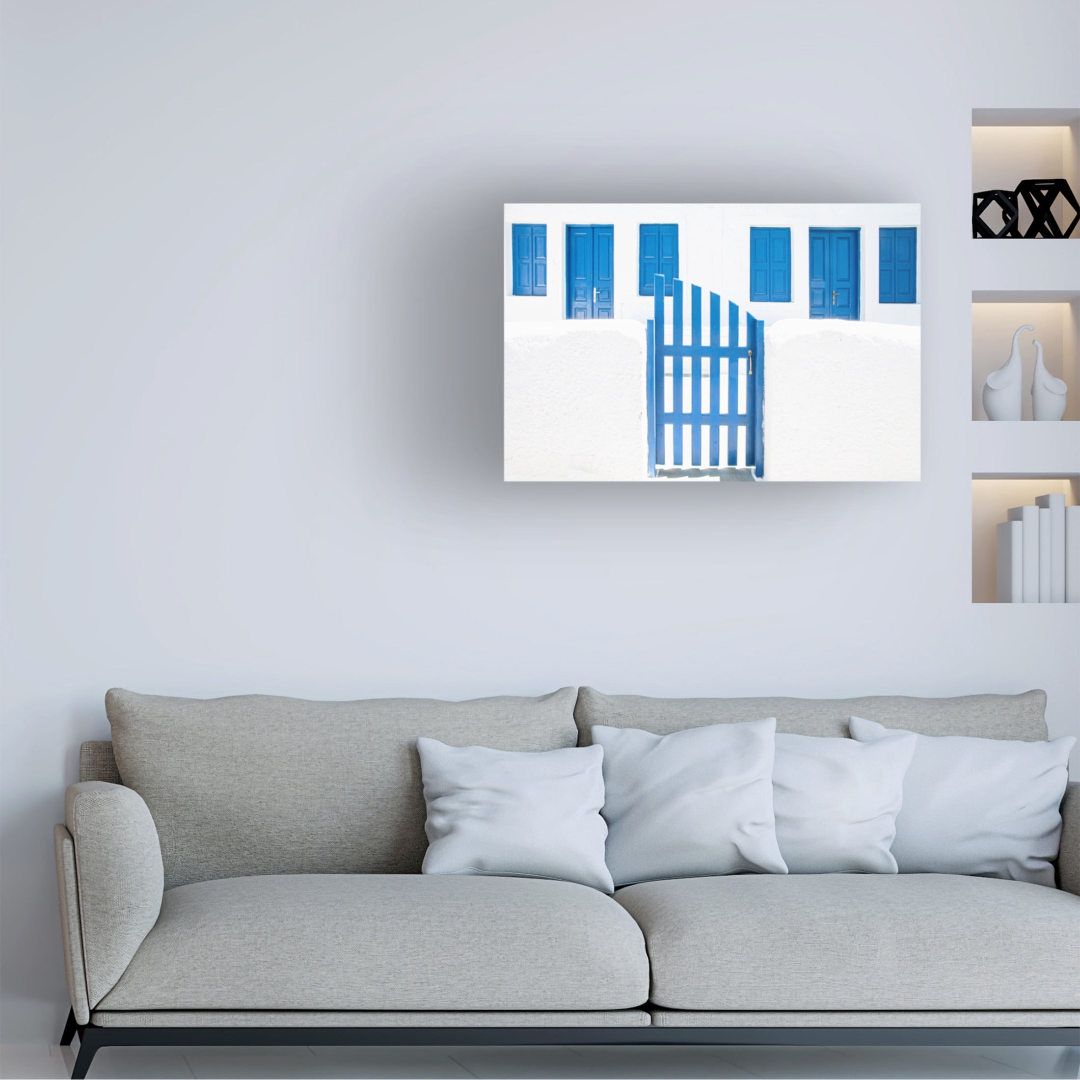 Trademark Fine Art Linda Wride Whitewash And Blue Paint Canvas Wall Art