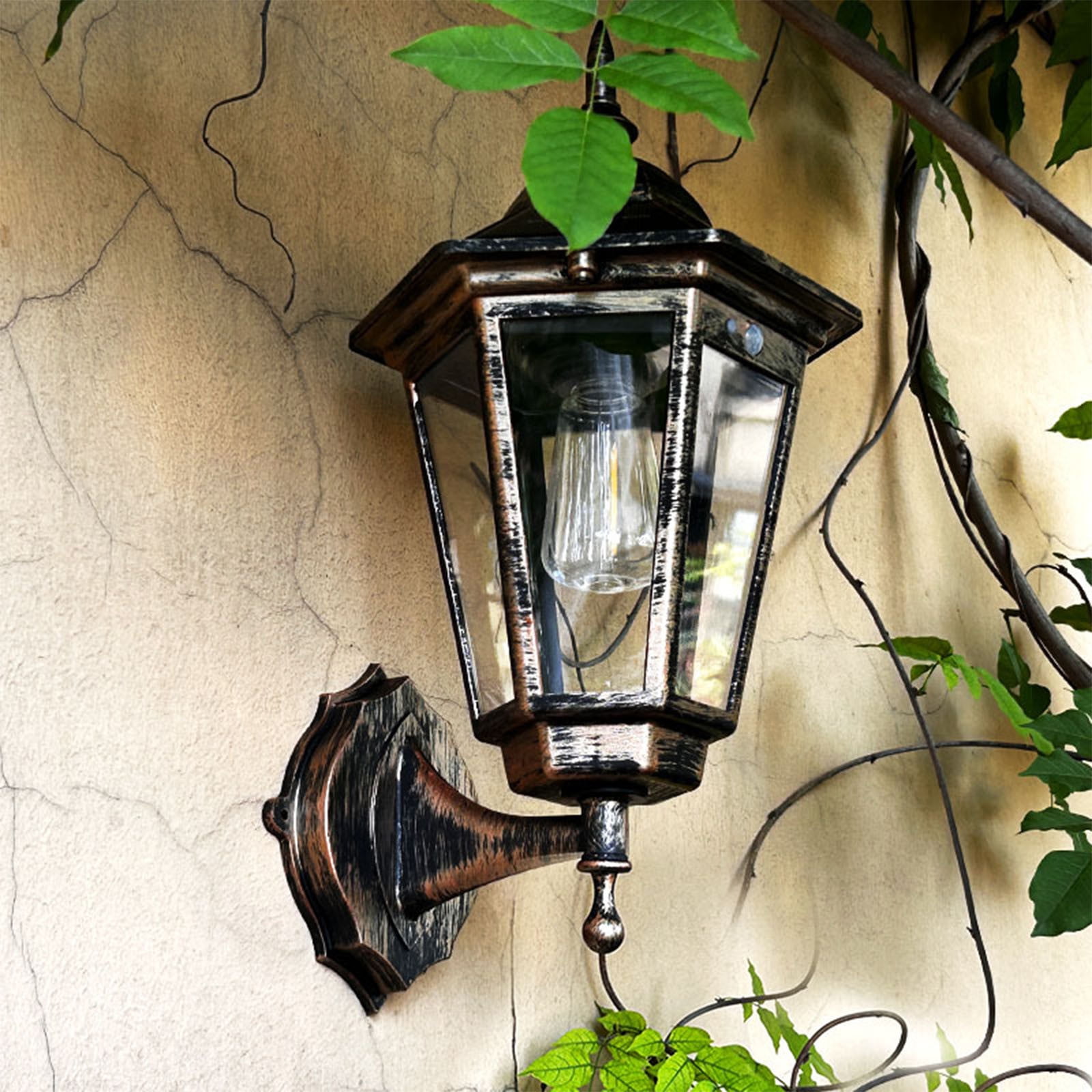 Outdoor Solar Lights,New European-style Solar Lamp Outdoor Courtyard Lamp Automatically Light Human Body Induction Warm Tungsten Filament Wall Lamp After Dark