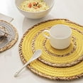 thumbnail image 6 of Fennco Styles Hand-Woven Rattan Cotton Rope Placemats 12-Inch Round, Set of 4 - Yellow Braided Table Mats Heat Resistant Insulation for Home, Boho Décor, Dining Table, Banquets, Special Events, 6 of 6
