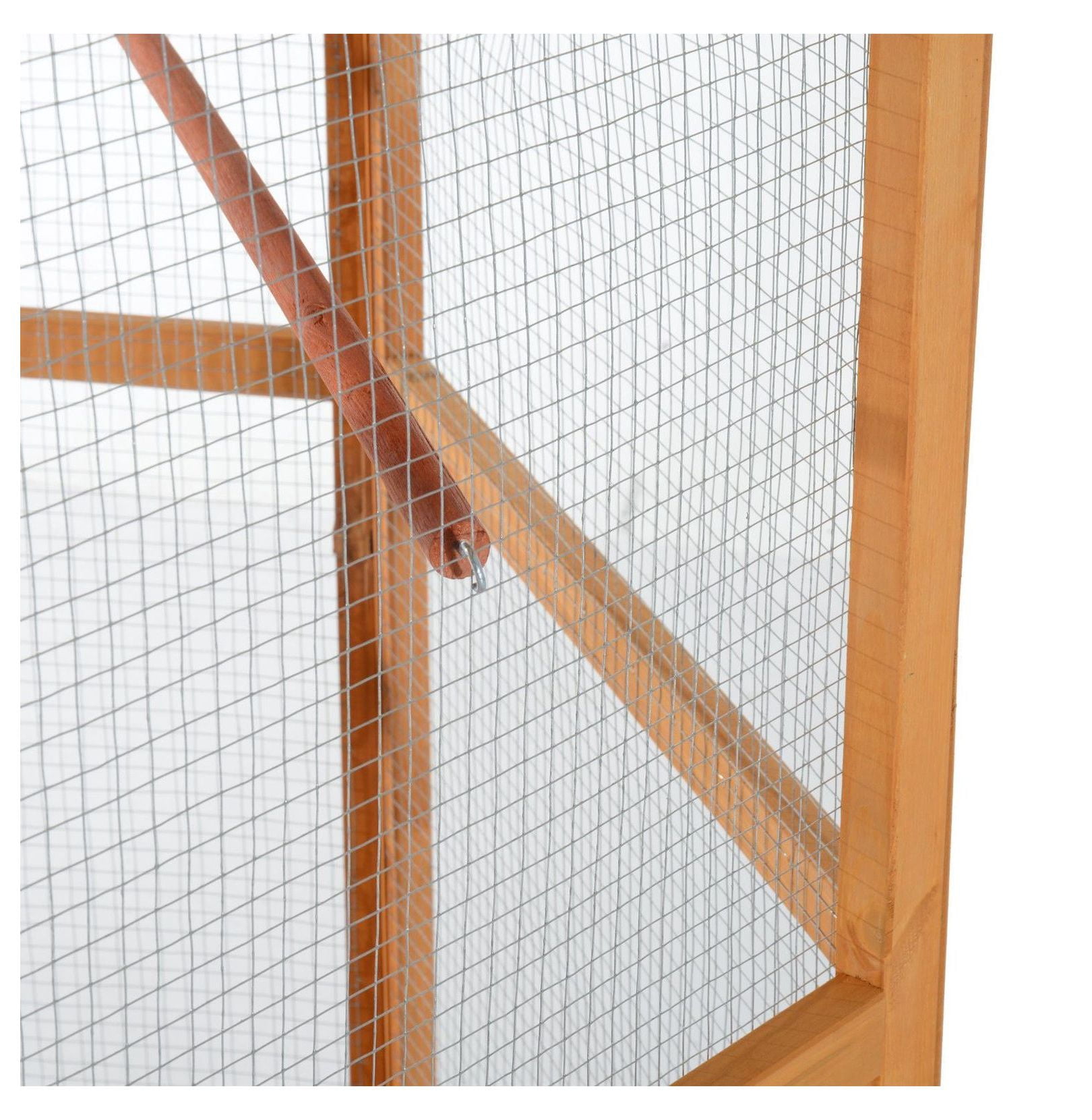 69" Large Wooden Bird Aviary, Hexagonal Outdoor Flight Cage with Roof - Brown
