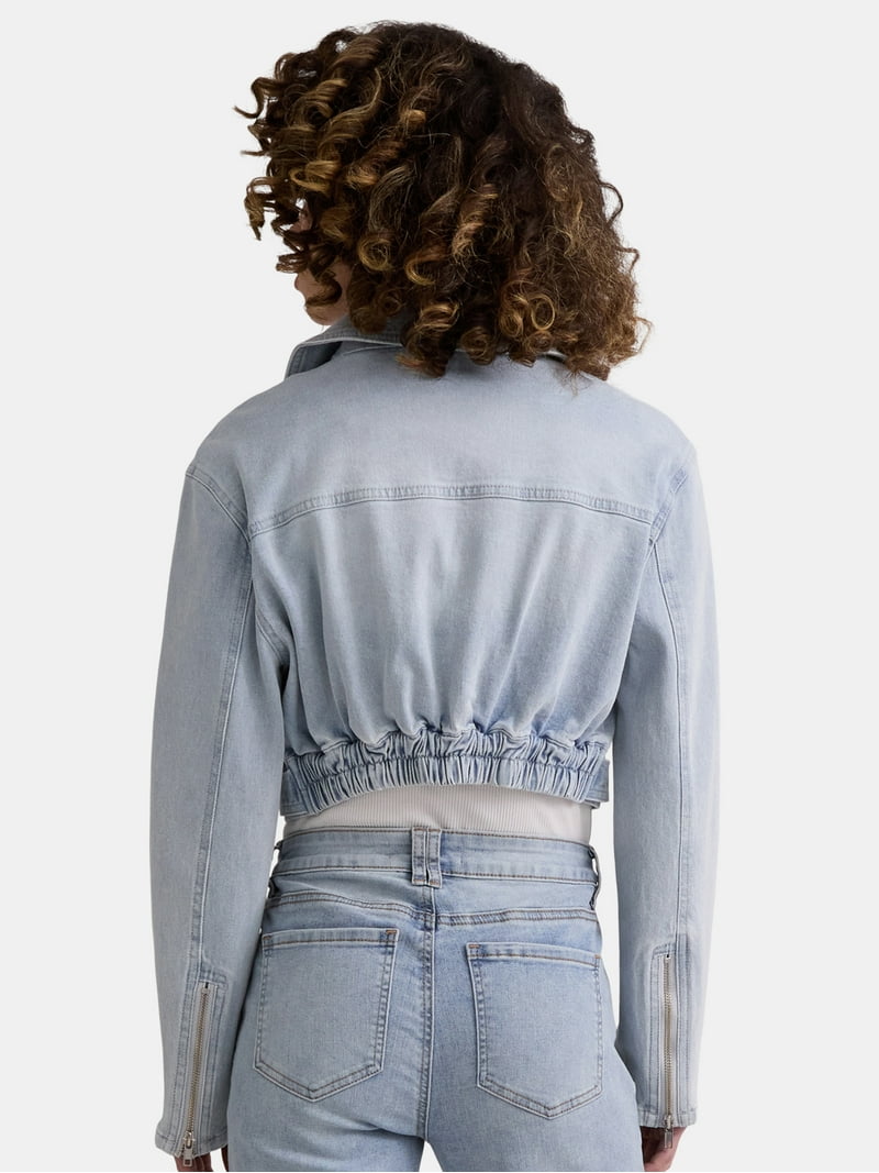 ジャケット・アウター no mass prod cropped moto denim jacket L ジャケット・アウター no mass prod cropped moto denim jacket