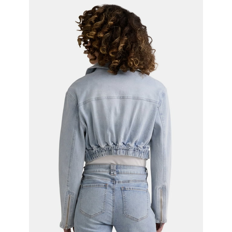 Madden NYC Women's Cropped Denim Moto Jacket, Sizes XXS-XXL Madden NYC Women's Cropped Denim Moto Jacket, Sizes XXS-XXL