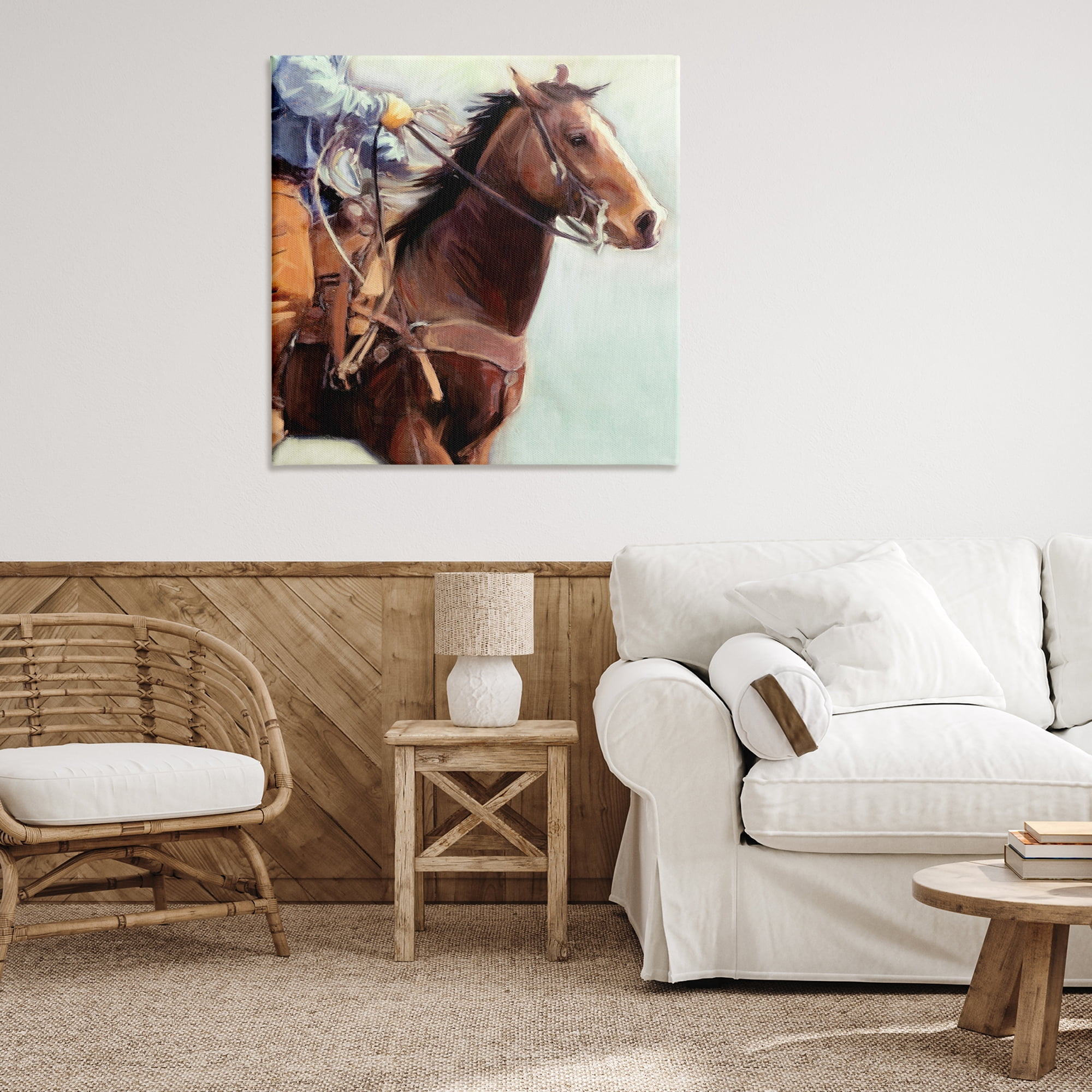 Stupell Industries Galloping Western Cowboy Animals & Insects Painting Gallery Wrapped Canvas Art Print Wall Art, 36 x 36