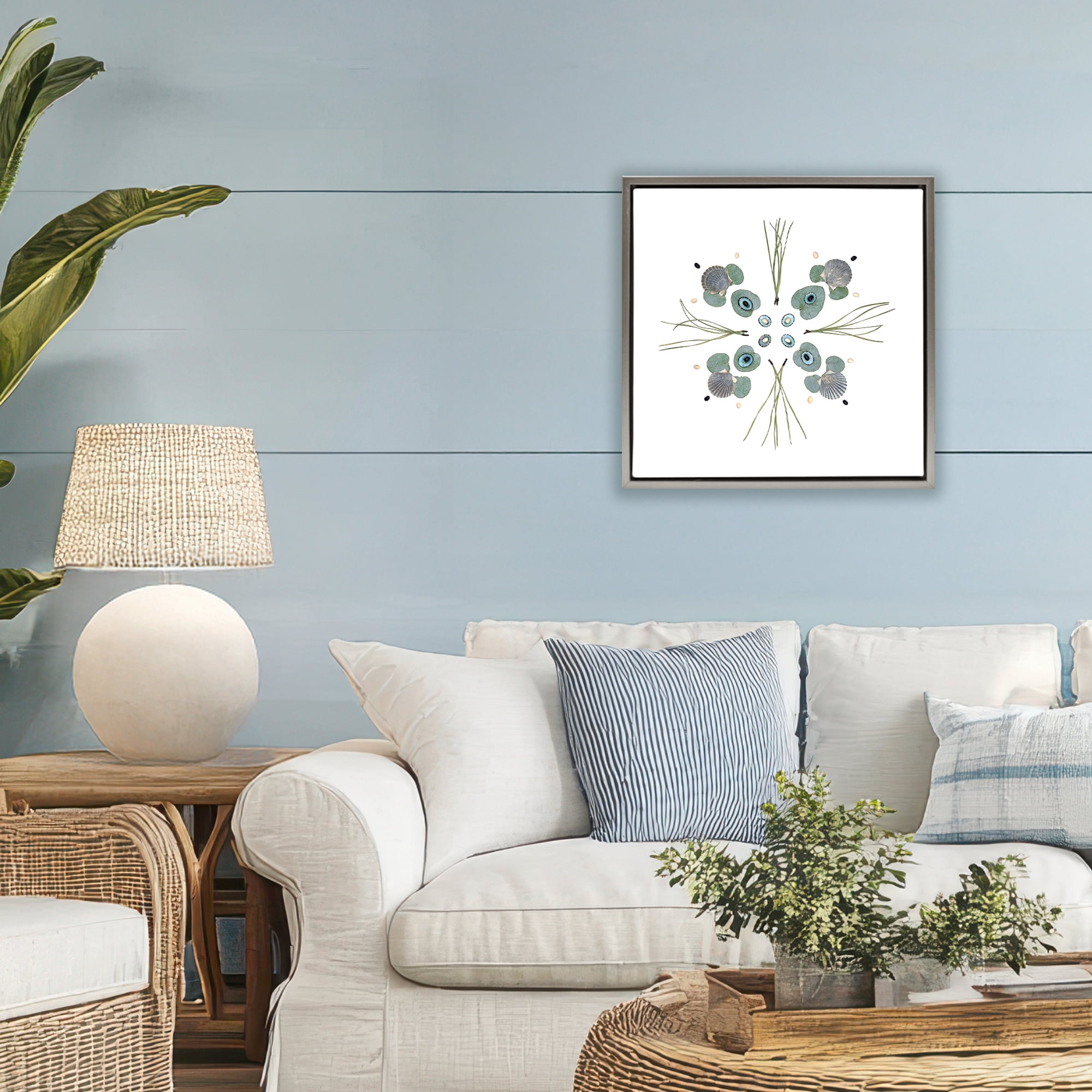 Stupell Industries Seashell & Leaf Symmetry Gray Framed Floater Canvas Wall Art, design by Beth Adoette