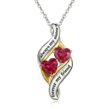 YAFEINI Sister Birthstone Necklace Ruby and Ruby Pendant July and July Jewelry Anniversary Birthday Christmas Gifts for Women Her Sister