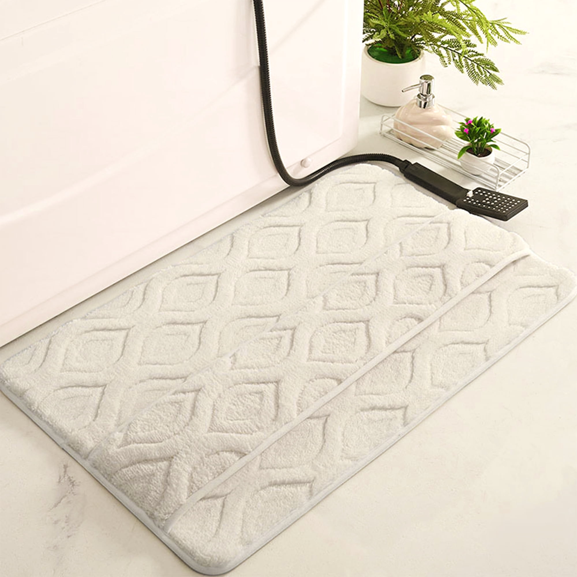 Unique Bargains Quick Dry Bath Mat Non Slip Washable Absorbent Rug White 16" x 24"