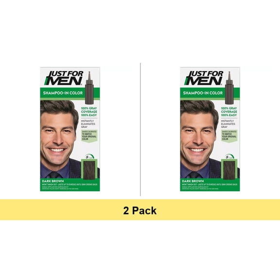 Just For Men Shampoo-In Haircolor H-45 Dark Brown - 2 Pack Bundle for Gray Hair Coverage