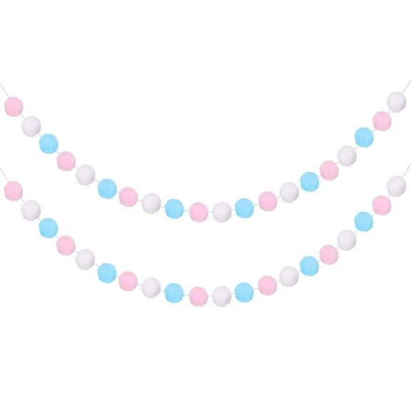Uxcell 3pcs Pom Pom Garland 6.6 ft 30 Balls Colorful Felt Ball Garland for Wall Christmas Tree Decor Birthday Banner Easter Party Decorations, White, Pink, Blue