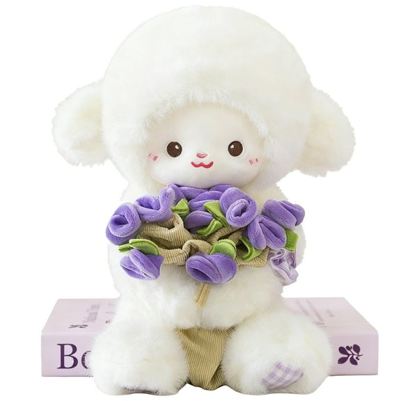 11.8in Baby Sheep Bouquet Plush Toy, Convertible Rose Bouquet with Removable Hat, Cute Sheep Plush Stuffed Animal for Valentine's Day Gift, Birthday Decor