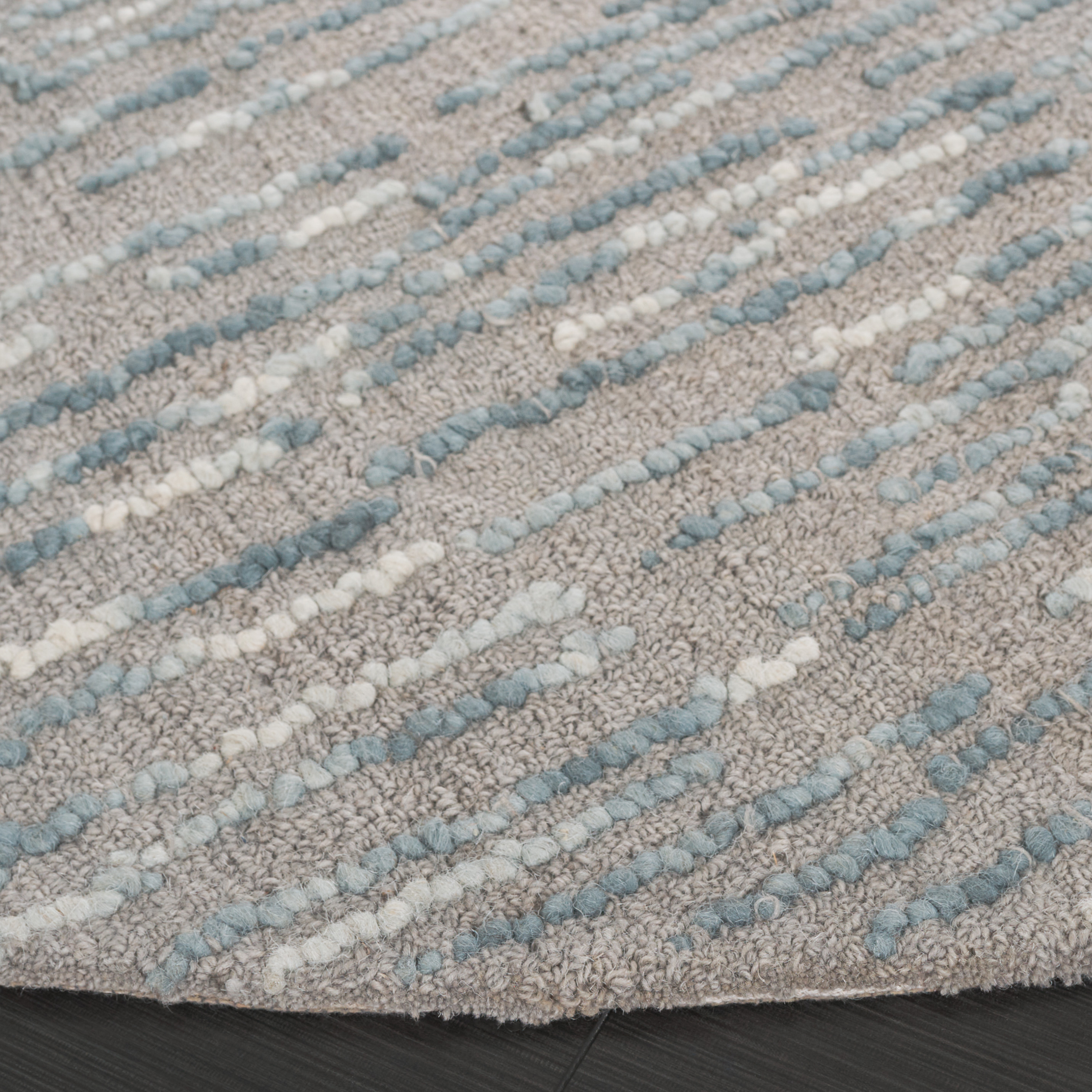 SAFAVIEH Abstract Elijah Striped Geometric Area Rug, Gray/Blue, 6' x 6' Round