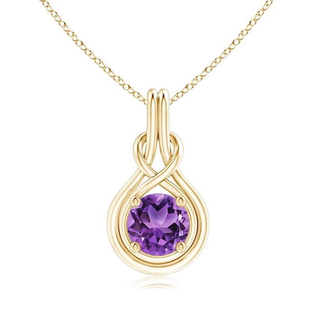 Angara Collier en Améthyste Naturelle - Pendentif Solitaire en Améthyste Ronde 1,7 ct Nœud Infini en Or Jaune 14K pour Femmes