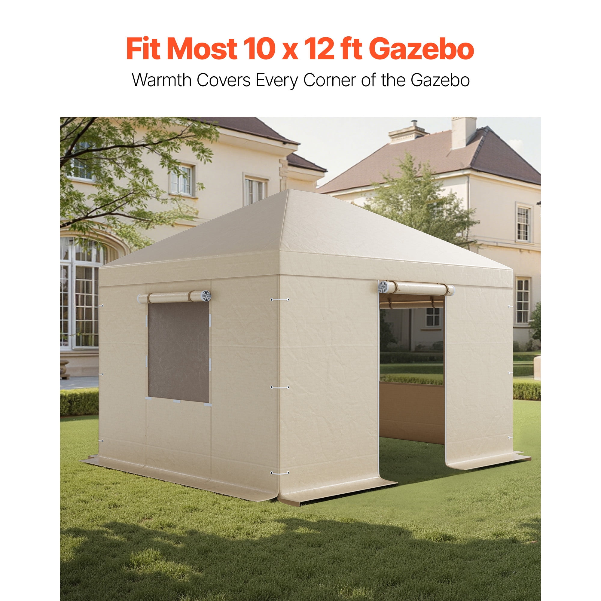 KFFKFF Winter Gazebo Cover for 10 x 12 ft Hardtop Gazebos, Weather-Resistant Cover with Side Panels & Ventilated Mesh Windows, Durable PE Material, Protective Shelter Cover, Gazebo Frame Not Included