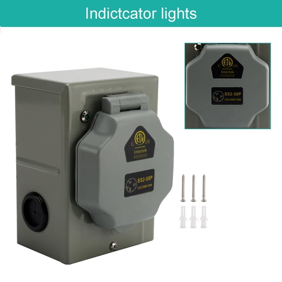 RV 50 Amp Power Inlet Box Outdoor Receptacle 3 Prong Locking Plug with LED Light