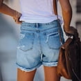 thumbnail image 6 of LWavelet Women's Distressed Cuffed Denim Shorts High Waisted Casual Summer Shorts for Daily Vacation Sky Blue XL, 6 of 9
