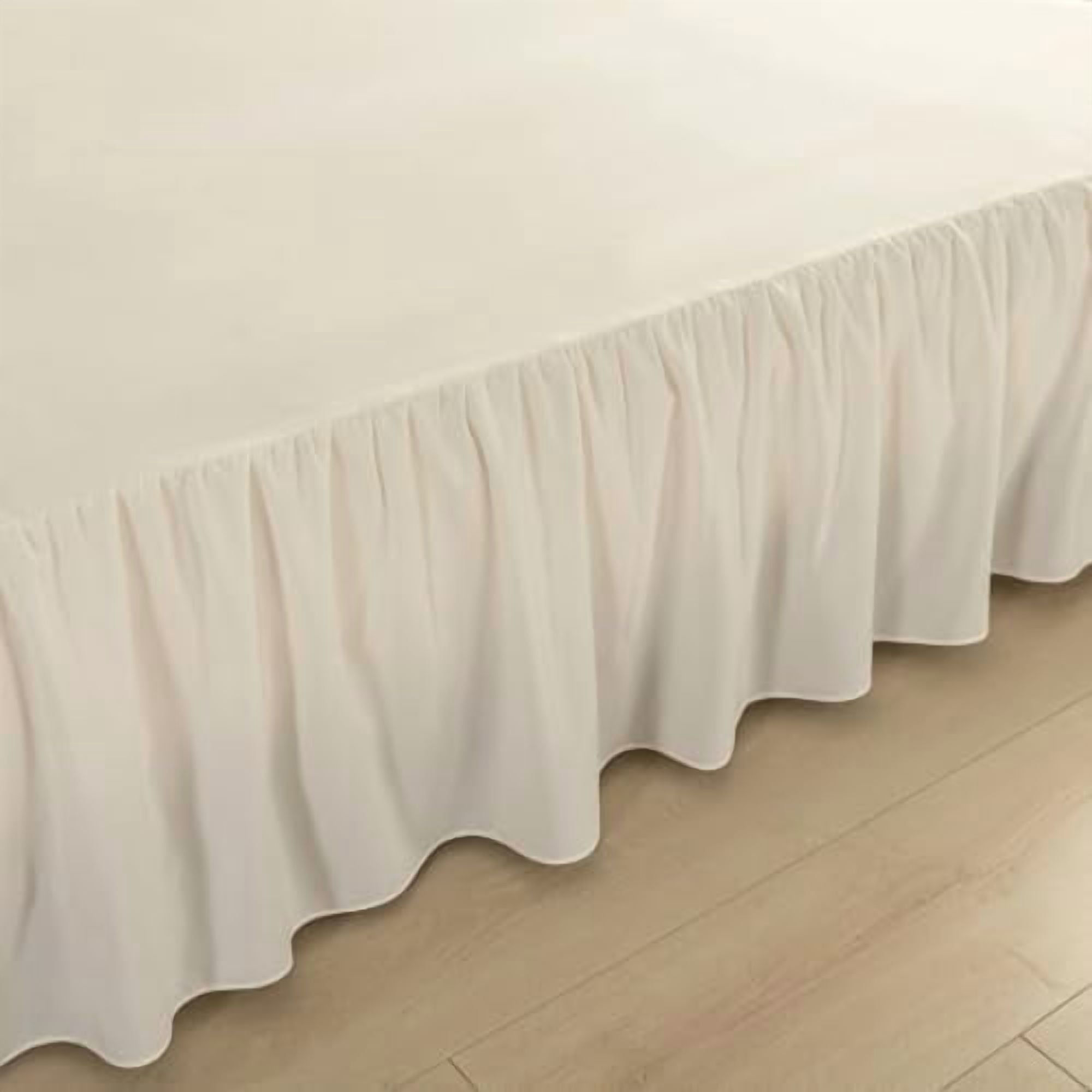 Bed Skirt Queen Size Ruffled Bed Skirt with Split Corners, Ivory Queen Bed Skirts 18 Inch Drop with Platform, 18'' Queen
