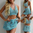thumbnail image 2 of Crochet Bikini Sets Solid Color Knitted Off Shoulder Top Bottom Bikini Beachwear Bathing Suit Women Swimsuit sky blue M, 2 of 4