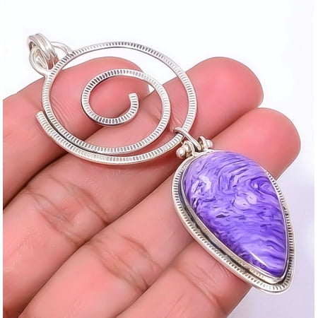 Charoite 925 Sterling Silver Chakra Bali Pendant Jewelry 3.28" T89, Christmas Gift, Gemstone Silver Jewelry, Charoite Pendant, New Year Sale