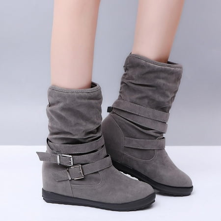 

Women Boots Winter Buckle Strap Chunky Heels Slip On Retro Ladies Footwear Shoes