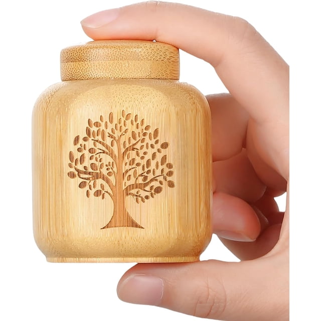 Mini Urn for Human Ashes - Bamboo Set of 1 With Tree of Life Pattern Engraved - Small Keepsake Cremation Urn for Human or Pet Ashes, Holds Up to 7.5 Cubic Inches