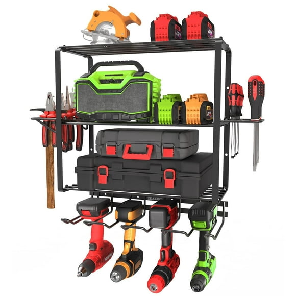 ZEAKOC Organiseur d'Outils Électriques, Support Mural à 4 Couches pour Perceuse, Organisation d'Outils de Garage en Métal pour un Rangement Efficace des Outils Électriques, Support d'Outils Séparé Noël pour Hommes Papa Père