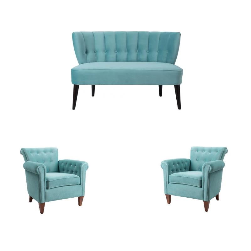 3 Piece Sofa Set With Sofa And Set Of Two Accent Chair In Arctic Blue Walmart Com Walmart Com