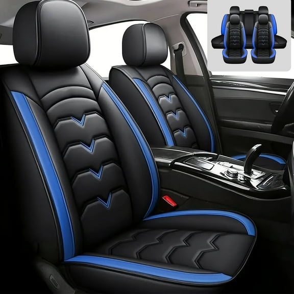 FANOTEK Custom Fit for Chevrolet Trax 2015-2021 Car Seat Cover, Breathable Faux Leather Full Set Seat Cushion with Airbag Compatible Black Blue