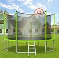 thumbnail image 3 of Trampoline 16ft, Kids Trampolines with Basketball Hoop, Safety Enclosure and Ladder for Home Backyard Lawn, Green, 3 of 9
