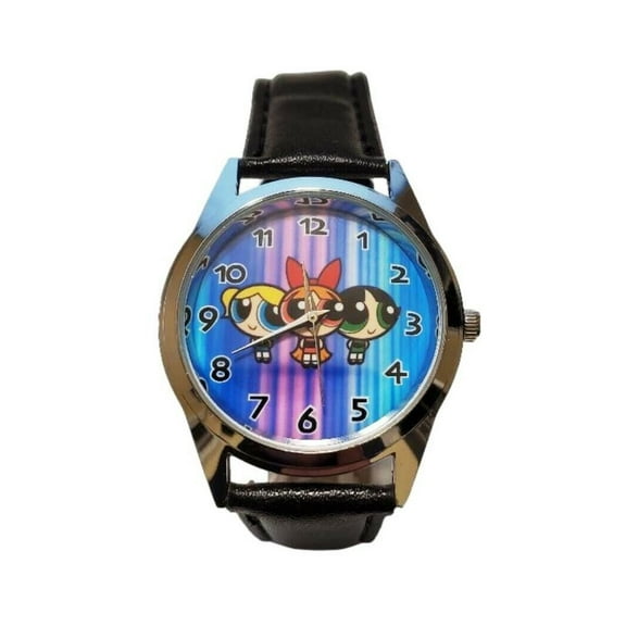 Cartoon Power puff Leather Watch, Black