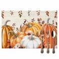 thumbnail image 2 of Thanksgiving Pumpkin Placemats Set of 4 Brown Orange Leaves Flowers Retro Heat Insulated Linen Place Mats, Washable Stain-Proof Table Mats for Dining Tables Holiday Decor 13x19inch, 2 of 9