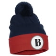 thumbnail image 2 of Daxton A to Z Initial Letter Cuffed PomPom Hat Beanie Warm Knit Skull Cap (Navy Red, Letter B), 2 of 3