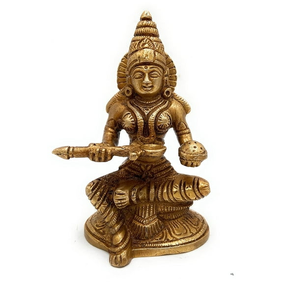 Goddess Annapurna Devi Idol, Annapurneshwari, Annapura, Vivamata Murti - 12 cm, Or, Laiton, Style Traditionnel, Décoration Intérieure, Belle Statue - 1 Sculpture Annapurna