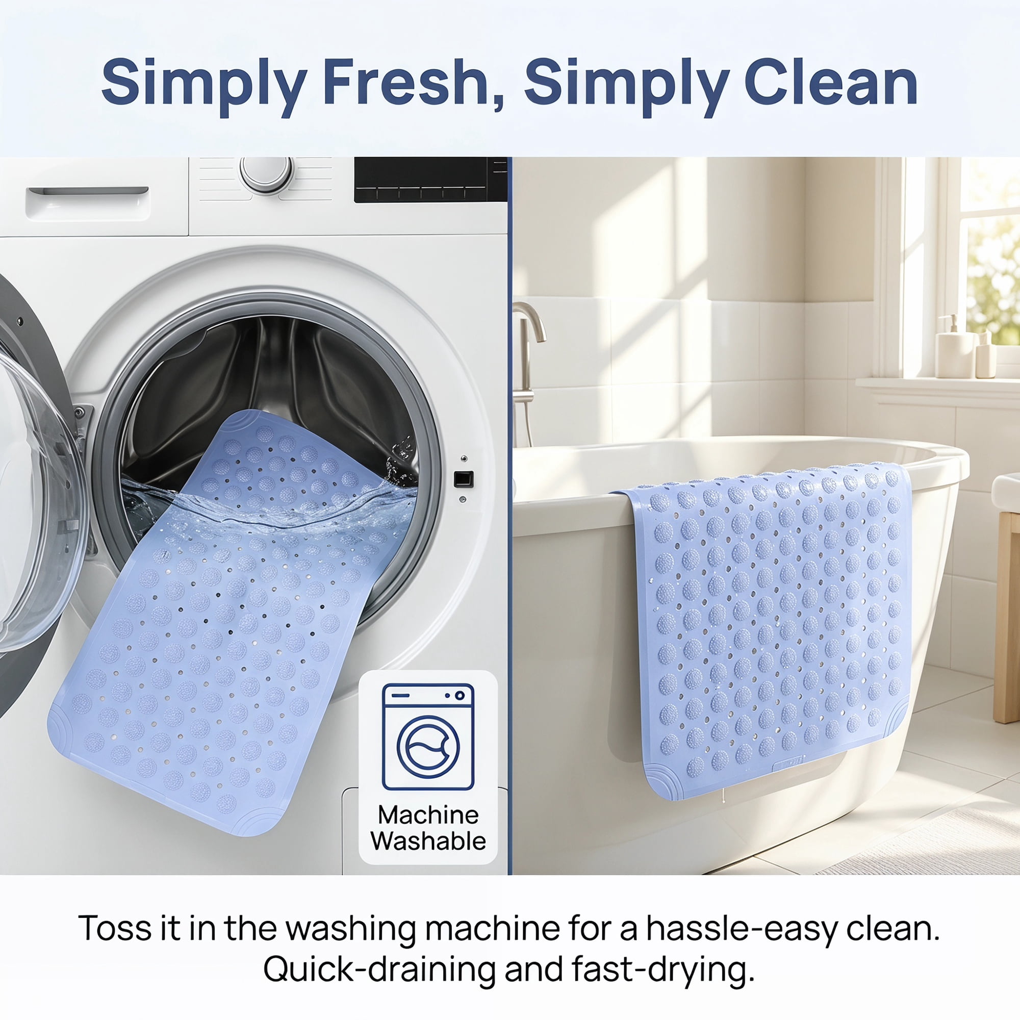 Unique Bargains Non Slip Quick Dry Machine Washable Bath Tub Mat Light Blue 32" x 16"