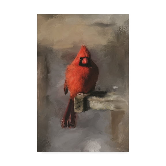 Trademark Fine Art 'Bright Red Cardinal on a Perch' Canvas Art by Lois Bryan
