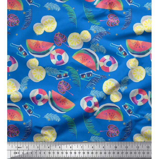 Soimoi Rayon Fabric Fruits,Swim Ring & Goggles Summer Designs Printed Fabric 1 Yard 42 Inch Wide