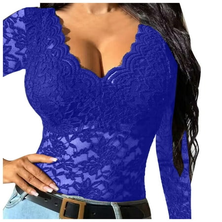 

Womens Lingerie Set Shirt Lace Shirt See Through Casual Slim Fit Tops Embroidery Sheer Mesh Lace Long Sleeve Deep V Neck Temperament Trim Plunging Neck Lace Top Vest Size S 3Xl