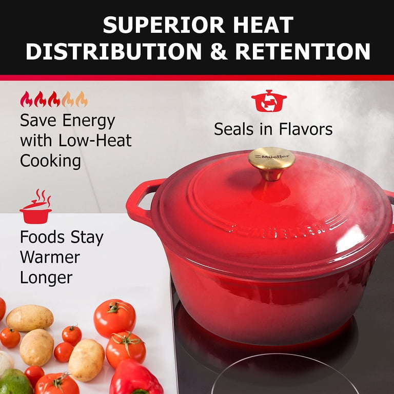 MuellerHome, Enameled Cast Iron Dutch Oven, 6qt, Red - Walmart.com